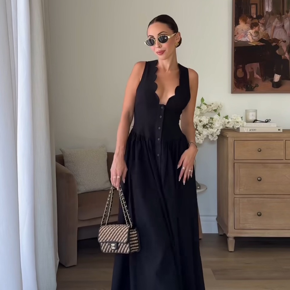 WeWoreWhat Elegant Black Scalloped Dress
